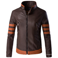 New Design Standard up Collar Zipper Leather Jacket for Man Fashion Wholesale Brown Color